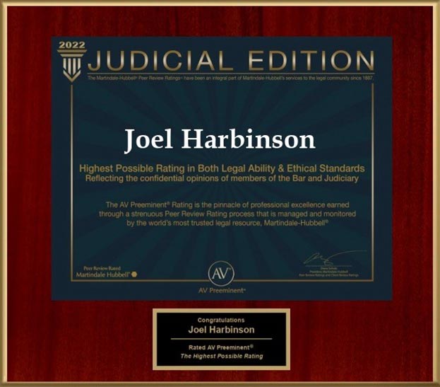 Judicial edition | Joel Harbison | Highest Possible Rating in Both Legal Ability & Ethical Standards | Rated AV Preeminent